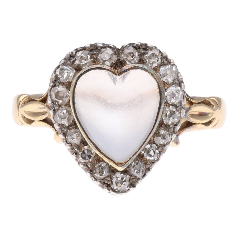 Antique Moonstone and Diamond Heart Ring