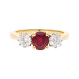 18ct Gold Ruby and Diamond Three Stone Ring