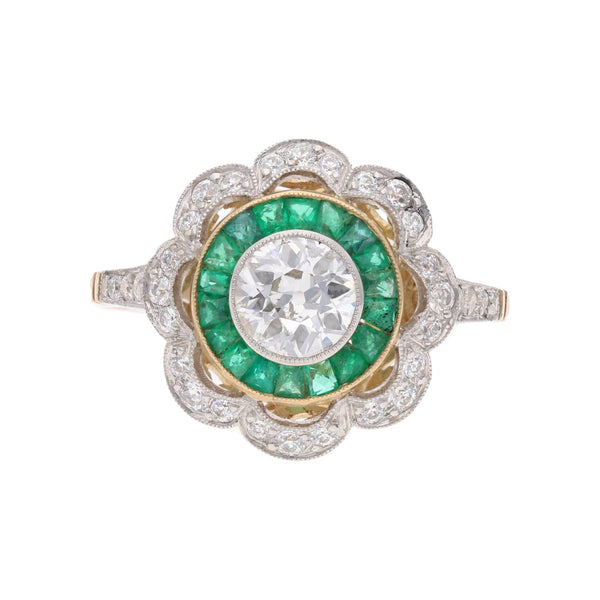 18ct Gold Emerald and Diamond Cluster