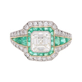 Art Deco Platinum Emerald and Diamond Ring