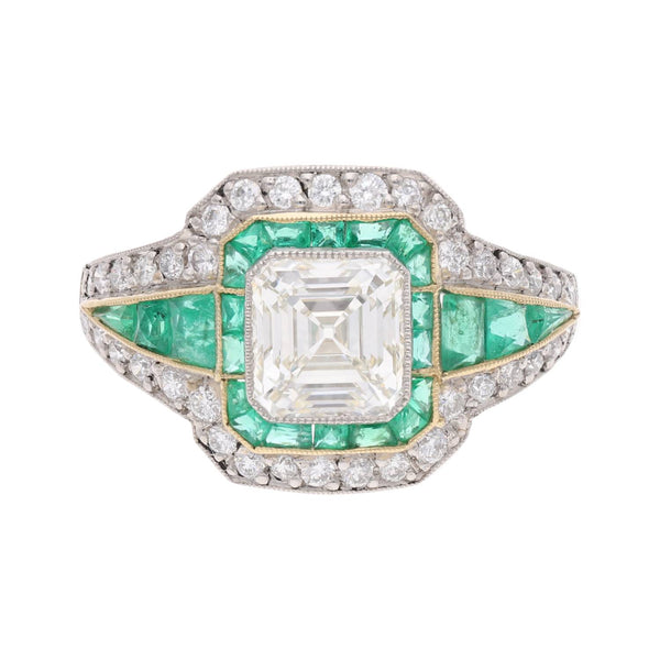 Art Deco Platinum Emerald and Diamond Ring