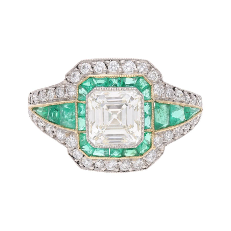 Art Deco Platinum Emerald and Diamond Ring