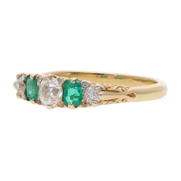 Emerald and Diamond Five Stone Ring
