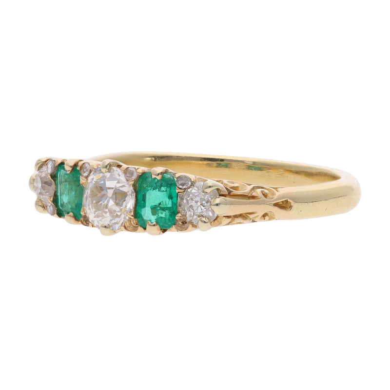 Emerald and Diamond Five Stone Ring