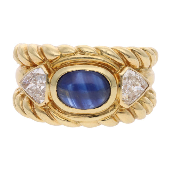 18ct Gold Cabochon Sapphire and Diamond Ring