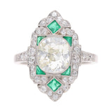 Platinum Emerald and Diamond Cluster Ring