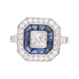 Platinum Sapphire and Diamond Cluster Ring