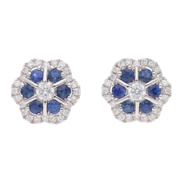 18ct White Gold Sapphire and Diamond Cluster Earrings