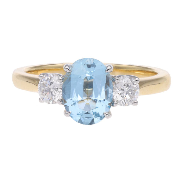 18ct Gold Aquamarine and Diamond Ring