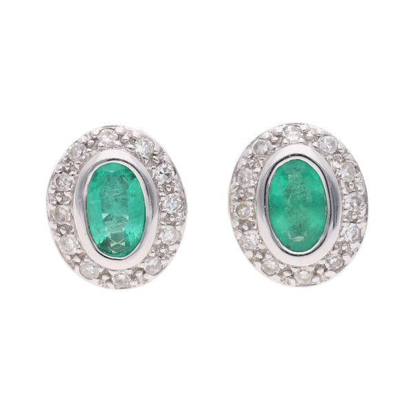 18ct White Gold and Emerald Stud Earrings