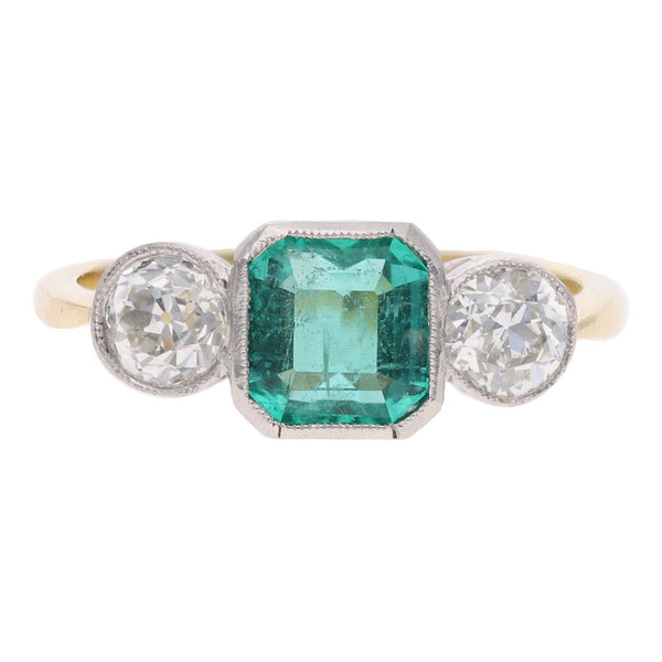 18ct Gold Emerald and Diamond Three Stone Ring
