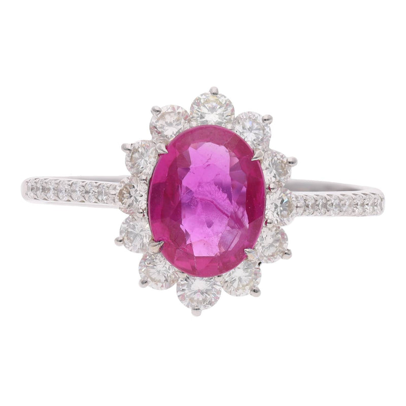 18ct White Gold Ruby and Diamond Cluster Ring