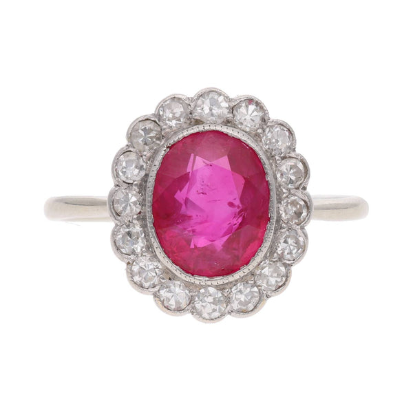 18ct White Gold Burmese Ruby and Diamond Cluster Ring