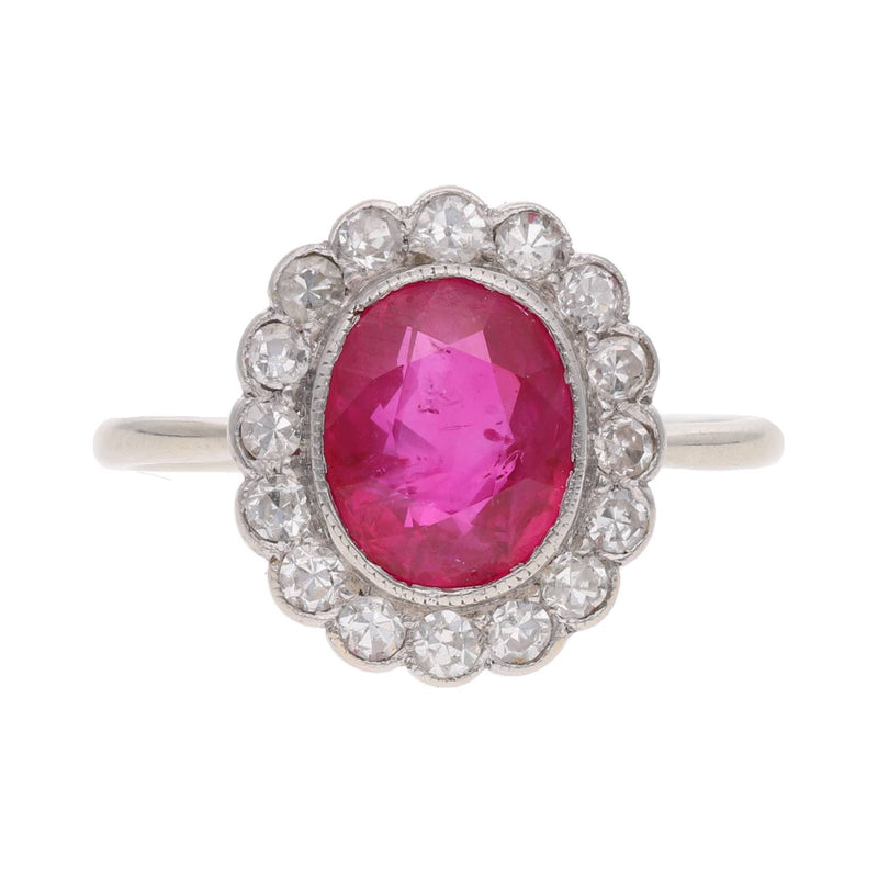 18ct White Gold Burmese Ruby and Diamond Cluster Ring