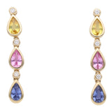9ct Gold Yellow, Pink and Blue Sapphire Earrings