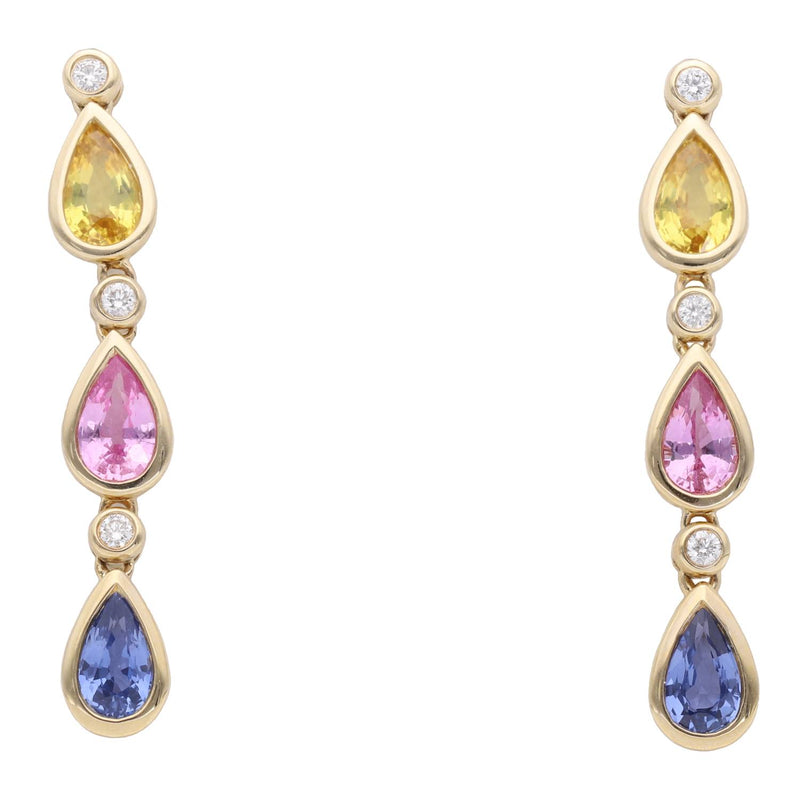 9ct Gold Yellow, Pink and Blue Sapphire Earrings
