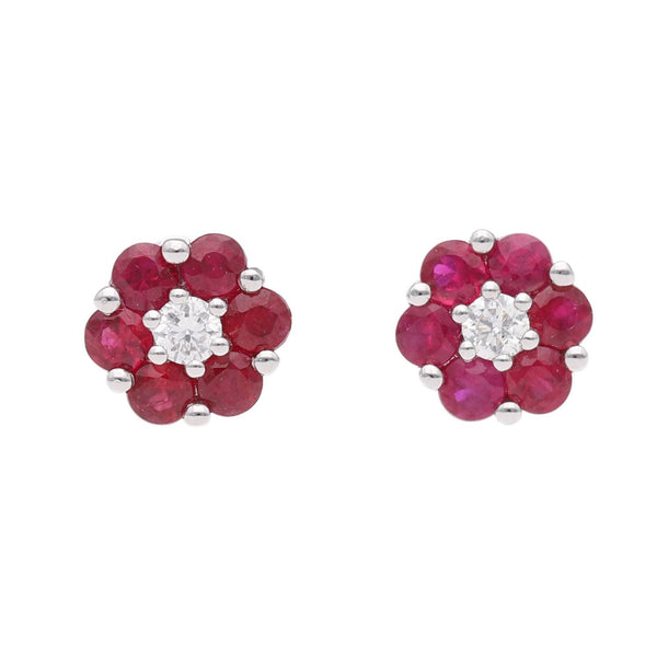 18ct White Gold Ruby and Diamond Cluster Earrings
