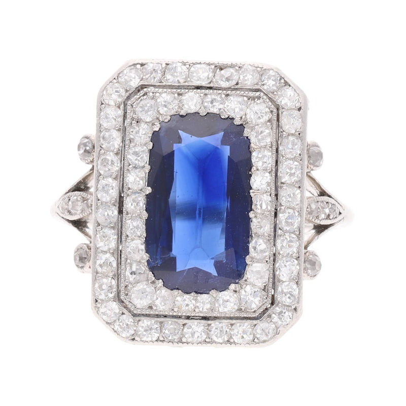 Art Deco Platinum Sapphire and Diamond Ring