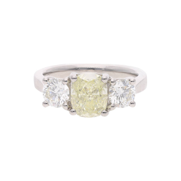 Platinum Yellow & White Diamond Three Stone Ring