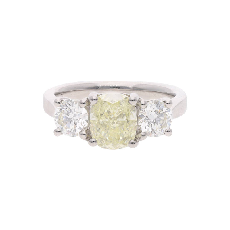 Platinum Yellow & White Diamond Three Stone Ring