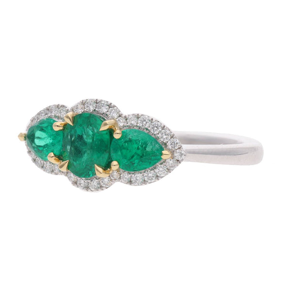 Emerald and Diamond Triple Cluster Ring