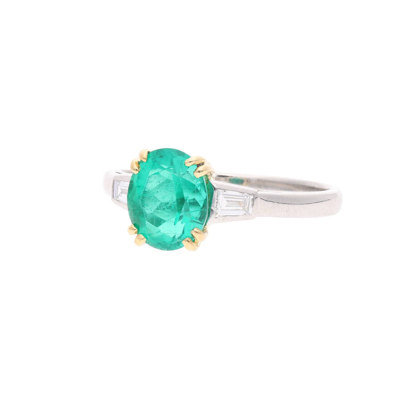 Platinum Yellow Gold Emerald and Diamond Ring