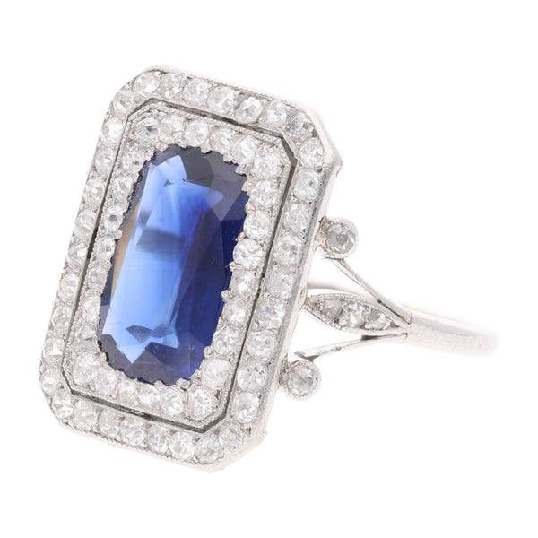 Art Deco Platinum Sapphire and Diamond Ring