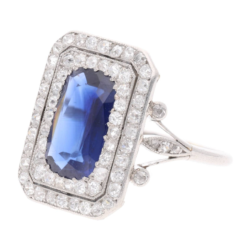 Art Deco Platinum Sapphire and Diamond Ring