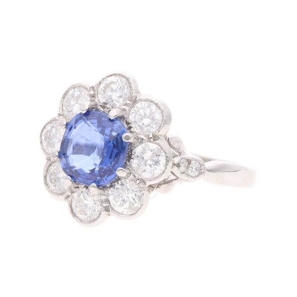 Platinum Sapphire and Diamond Cluster Ring