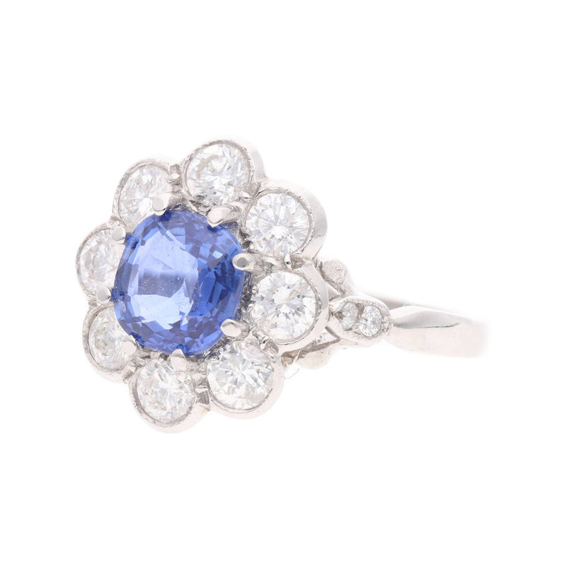 Platinum Sapphire and Diamond Cluster Ring