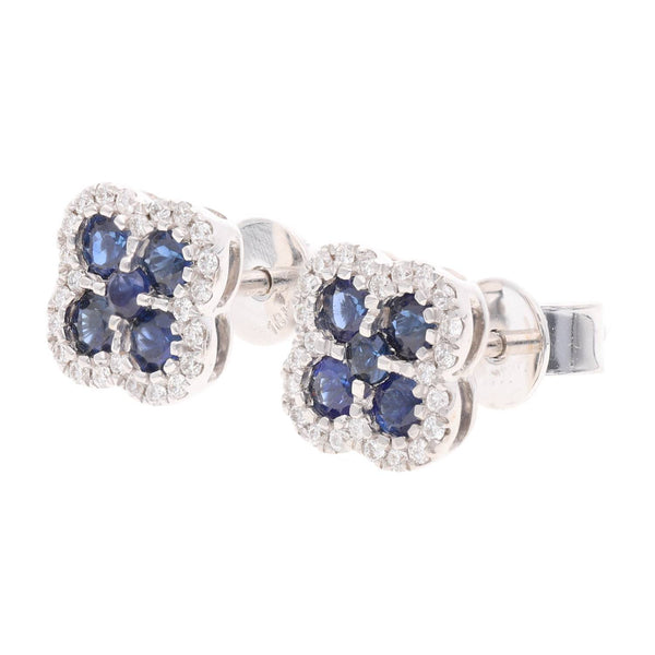 18ct White Gold Sapphire and Diamond Cluster Earrings