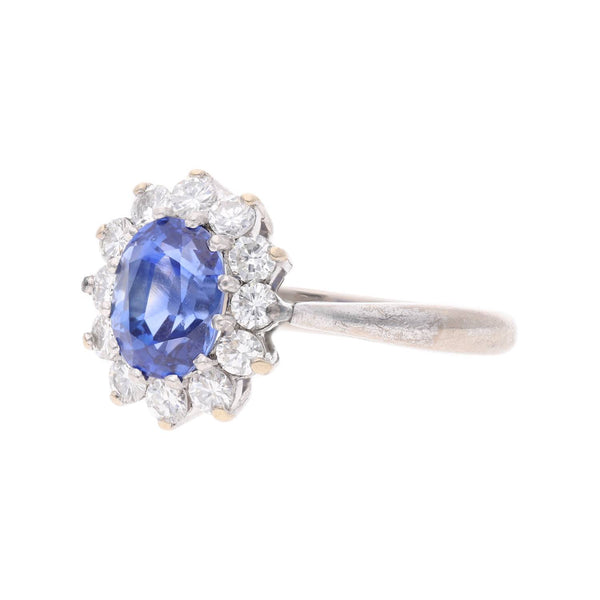 18ct White Gold and Platinum Sapphire and Diamond Cluster Ring