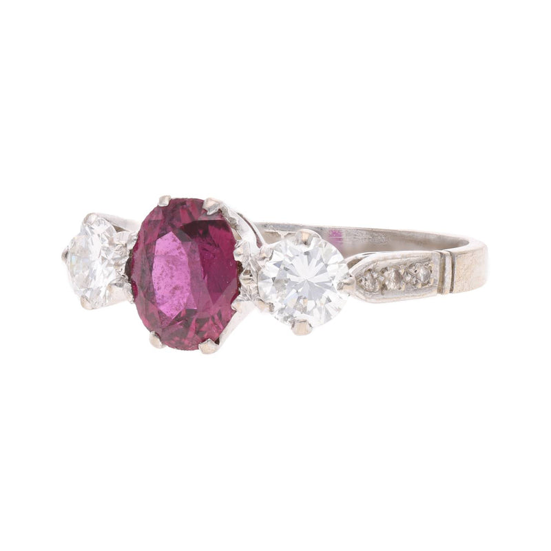 18ct White Gold Ruby and Diamond Three Stone Ring
