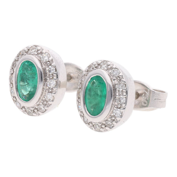 18ct White Gold and Emerald Stud Earrings