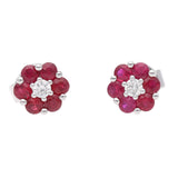 18ct White Gold Ruby and Diamond Cluster Earrings