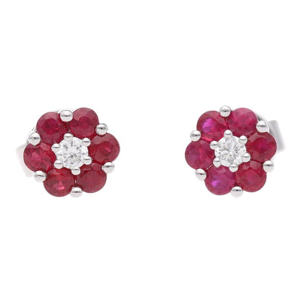 18ct White Gold Ruby and Diamond Cluster Earrings