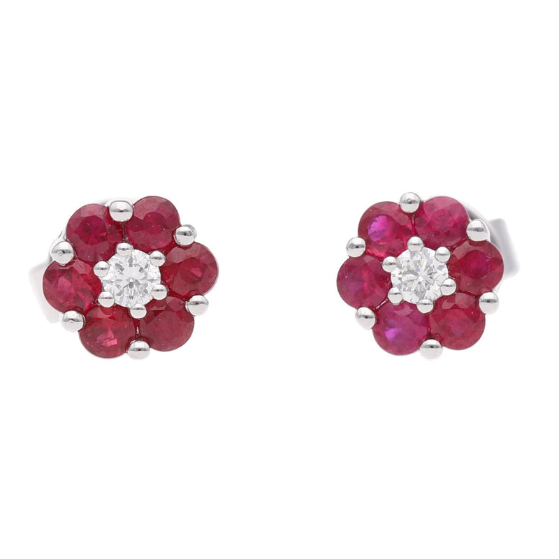 18ct White Gold Ruby and Diamond Cluster Earrings