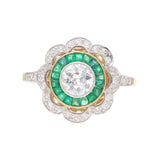 18ct Gold Emerald and Diamond Cluster
