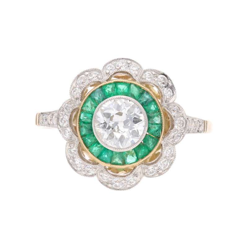 18ct Gold Emerald and Diamond Cluster
