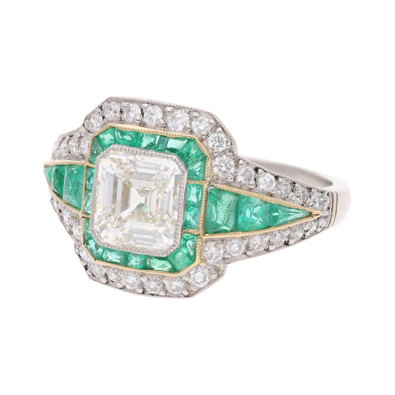 Art Deco Platinum Emerald and Diamond Ring