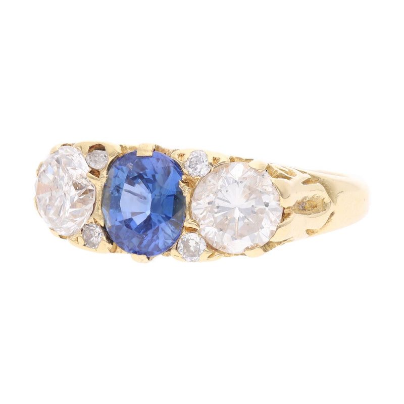 18ct Gold Sapphire and Diamond Carved Half Hoop Ring
