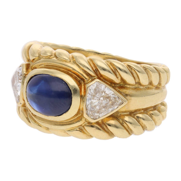 18ct Gold Cabochon Sapphire and Diamond Ring