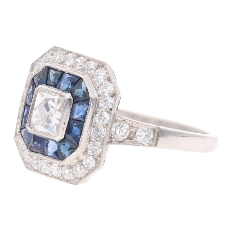 Platinum Sapphire and Diamond Cluster Ring