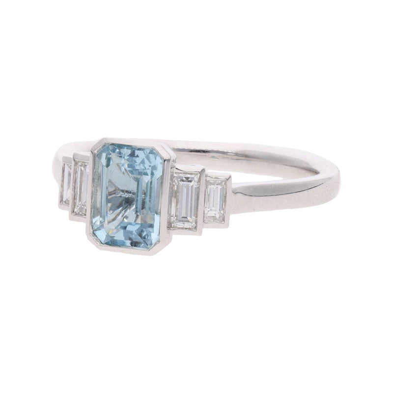 Aquamarine and Baguette Diamond Ring