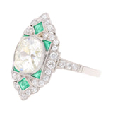 Platinum Emerald and Diamond Cluster Ring