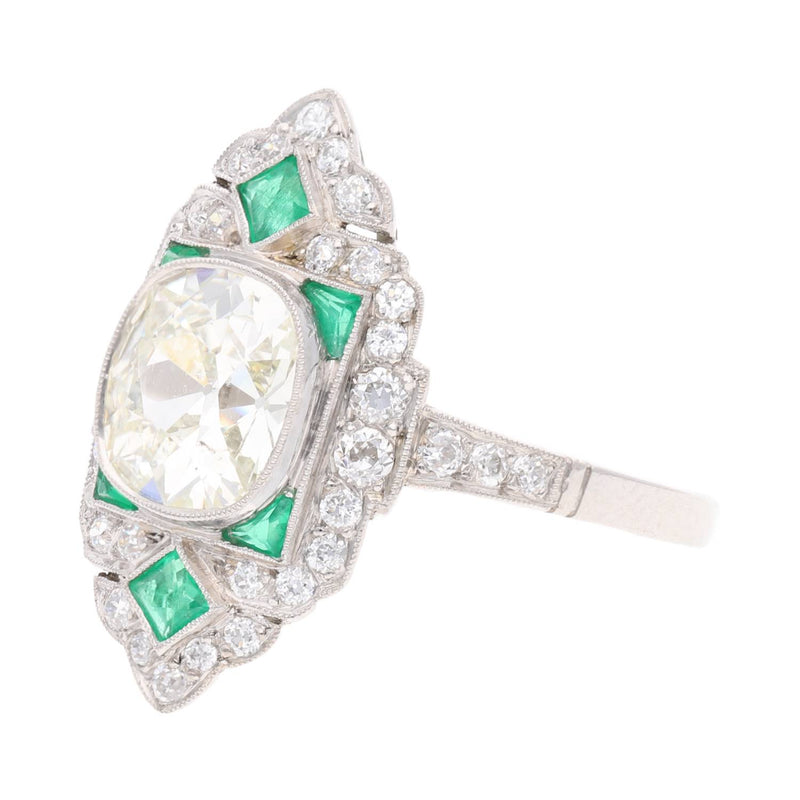 Platinum Emerald and Diamond Cluster Ring