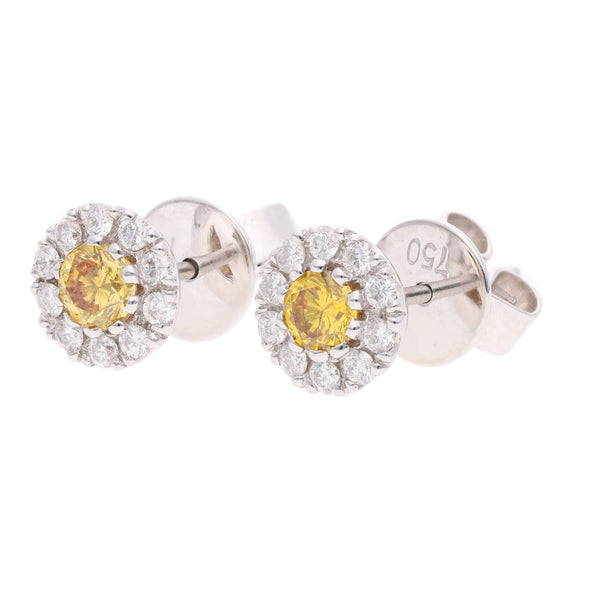 18ct White Gold Yellow and White Diamond Stud Earrings