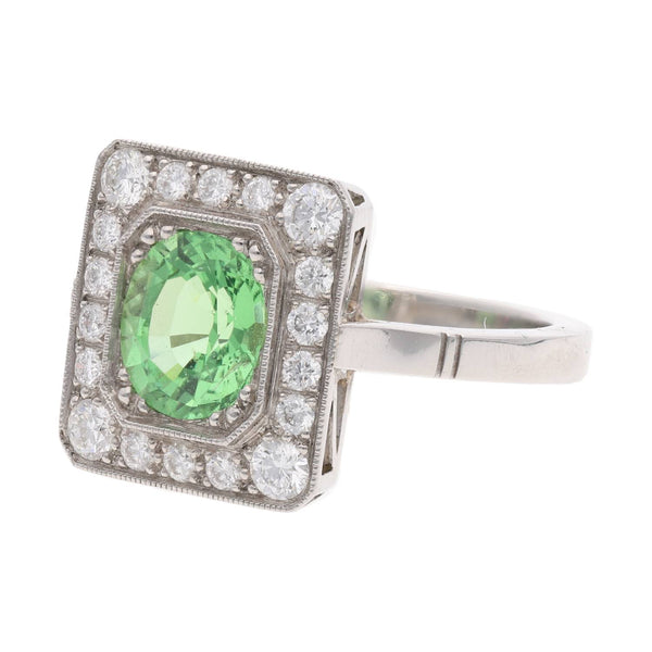 Tsavorite Garnet and Diamond Cluster Ring