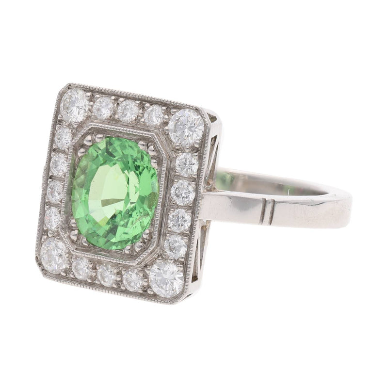 Tsavorite Garnet and Diamond Cluster Ring