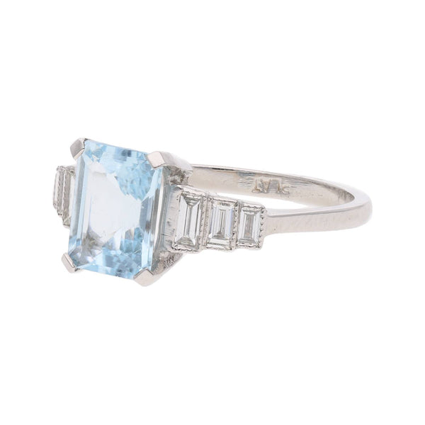 Platinum Aquamarine and Diamond Ring